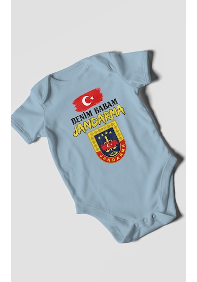 Morivokids Benim Babam Jandarma Kısa Kollu Bebek Body %100 Pamuk Bebe Mavisi