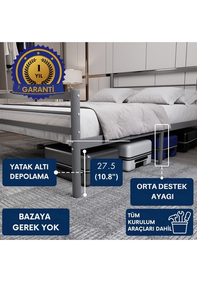 Aksviva Chester Tek Kişilik Ferforje Metal Karyola