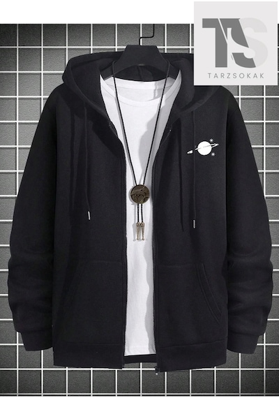 Adrift Saturn Cosmos Sweatshirt Fermuarlı Siyah