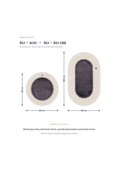 Banyo Paspası Takımı 60x100+60x60 Cm Dış Trikot Antrasit Gri & Krem Antrasit Gri - Krem