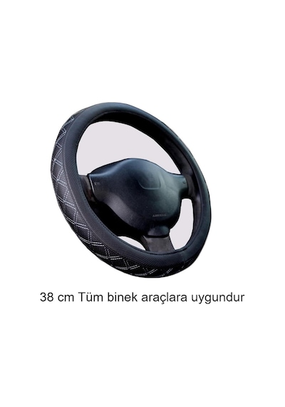 Direksiyon Kılıfı 38 Cm Geçmeli Siyah Binek Araçlara Gri Nakışlı