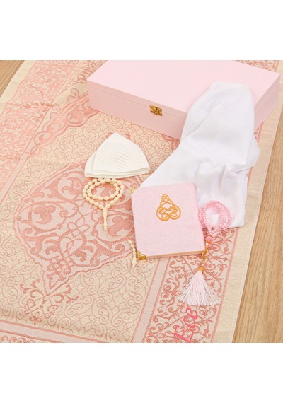 Lüks Ahşap Kutulu Seccade Seti -pembe 37 20 8 Cm,1.725 Gr Çok Renkli
