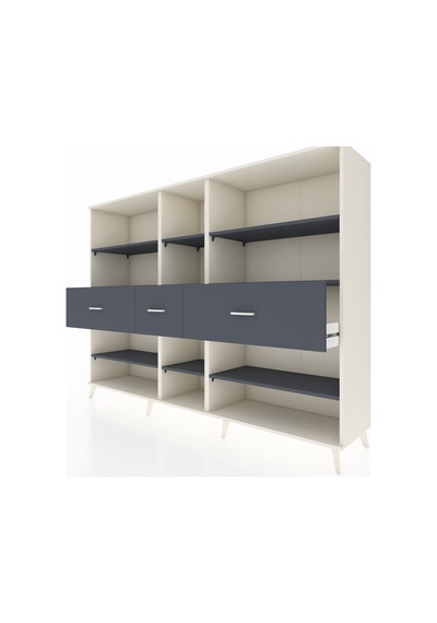 Hyperion Dolap 9 Raflı 3 Çekmeceli 220x44x163 Aytaşı-antrasit Aytaşı-antrasit