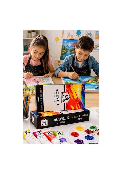 Neon Ve Pastel Akrilik Boya 12 Renk 1 Paket Monalisa 22 Ml 12 Li Akrilik Boya Resim Dersi Tuval Ahşap Taş Boya Seti Çok Renkli
