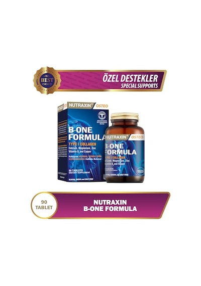 Nutraxin Bone Formula Calcium Magnesium + Collagen 90 Tablet: Tip I Kolajen, Kalsiyum, D Vitamini, Magnezyum, Çinko & Bakır İçeren Takviye
