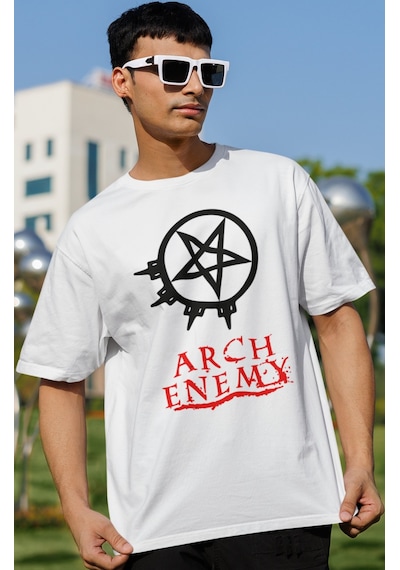 Arch Enemy Rock Metal Müzik Grubu Baskılı Unisex Oversize Tişört Beyaz