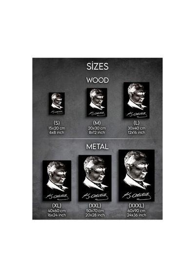 Atatürk İmzalı Siyah Beyaz Dekoratif Tablo Ahşap & Metal Duvar Tablosu Modern & Minimal Tasarım