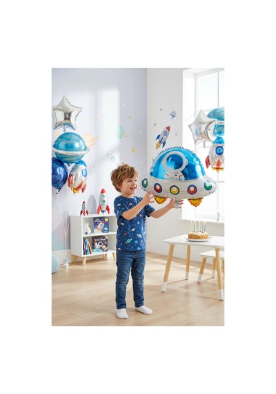 Astronotlu Ufo Uzay Gemisi Folyo Balon 60x57 Cm Uzay Temalı Çocuk Doğum Günü Parti Süsü Çok Renkli