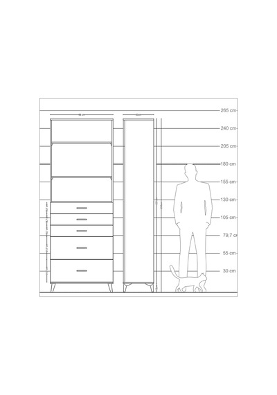 Arges Dolap 3 Raflı 5 Çekmeceli 88x30x243 Aytaşı-çam Aytaşı