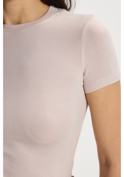 Tudors Kadın Slim Fit Dar Kesim Pamuklu Kısa Kollu Bisiklet Yaka Pembe Tişört-50712