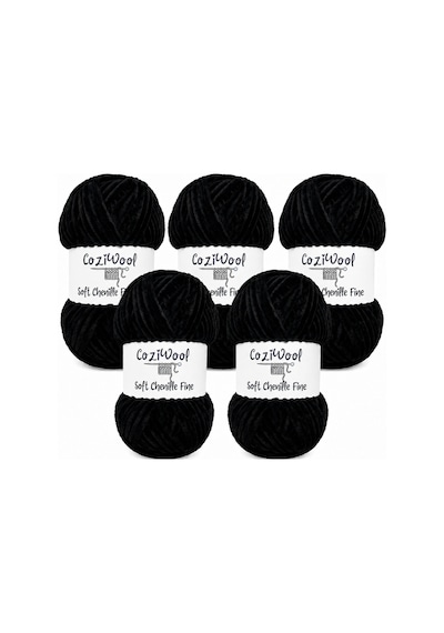 Kadife İp Soft Chenille Fine 5'li Paket 5x100 Gr 160 Mt El Örgü İpi Siyah - 925144855
