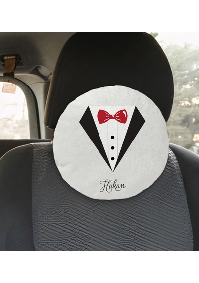 Bk Gift Kişiye Özel İsimli Damat Tasarımlı Yuvarlak Araç Koltuk Yastığı-1