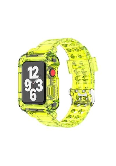Wozlo Apple Uyumlu  Watch 1, 2, 3, 4, 5, 6, 7, 8, Se Kasa Koruma 38/40/41mm Spor Kordon Kayış - Şeffaf Sarı