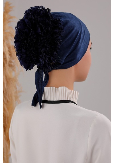 Melodi Scarf Tesettür Fırfırlı Çapraz Bone Lacivert Lacivert
