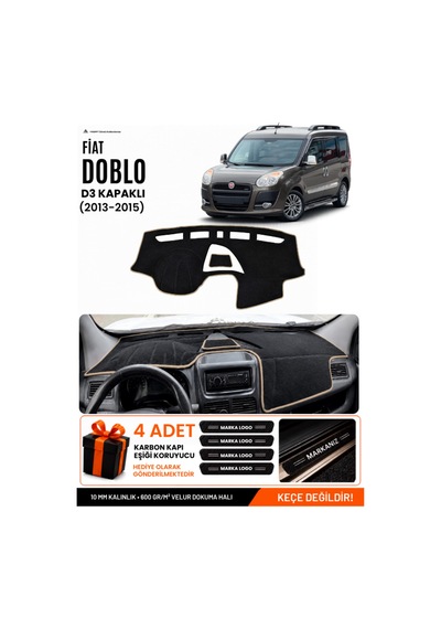 Fıat Doblo 2013-2015 Kapaklı Uyumlu Torpido Örtüsü, Torpido Kılıfı - Siyah Bej