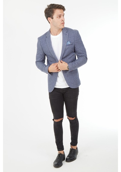 Sposo 5126 Dar Kalıp Yarım Astarlı Mavi Erkek Blazer Ceket Mavi