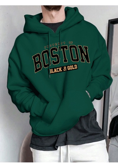 Uyguntarz Unisex Boston Baskılı Oversize Sweatshirt Yeşil