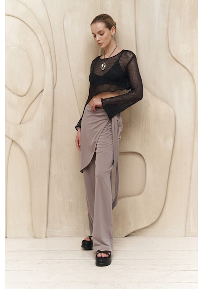 Mai Collection Mai Studios Co. Ember Bağcıklı Gri Kruvaze Pantolon Gri
