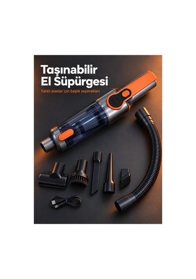 Esnek Hortum Ve Farklı Temizlik Uçları İle Ev Ve Araç İçin El Süpürgesi Çok Renkli