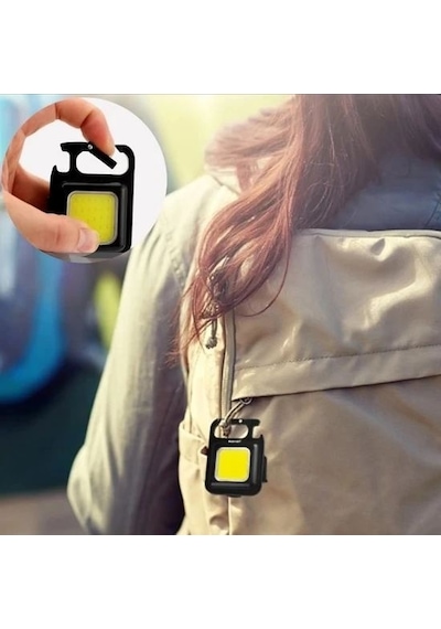 Mini 30 Ledli Mıknatıslı Anahtarlık Flash Kamp Lambası Askılı Kapak Açacaklı Şarjlı Fener Standart