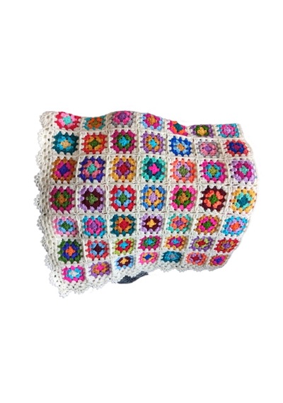 El Örgüsü Etnik Otantik Motifli Ekru Koltuk Şalı 95 Cm X 95 Cm Çok Renkli