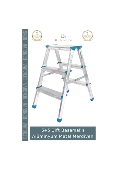 Merdiven Profesyonel Sağlam Ergonomik Katlanır Tip 3+3 Çift Basamaklı Alüminyum Metal Merdiven
