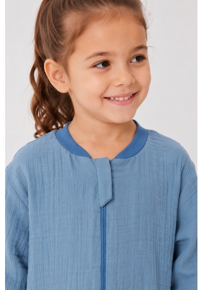 Babyhola Çocuk Uyku Tulumu 1-8 Yaş Unisex Uzun Kollu 1 Tog %100 Pamuk Müslin 2706 Mavi