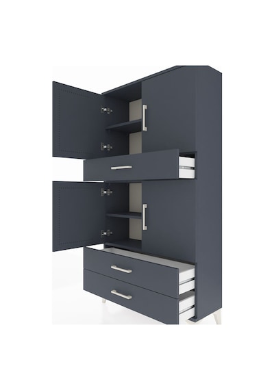 Arges Dolap 4 Raflı 3 Çekmeceli 4 Kapaklı 88x30x163 Antrasit-antrasit Antrasit
