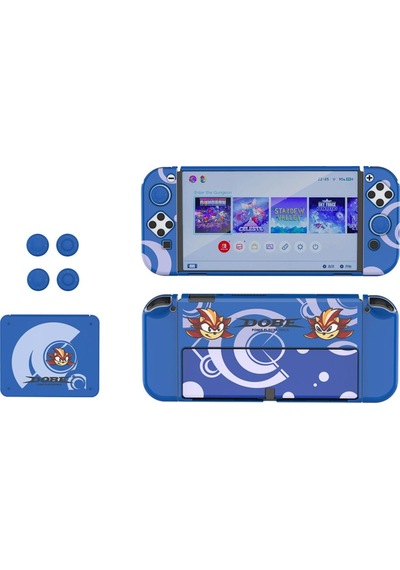 Switch Oled 3in1 Standlı Rnkli Kılıf Analog Yükseltici Ve Koruyucu Kart Kutusu Mavi