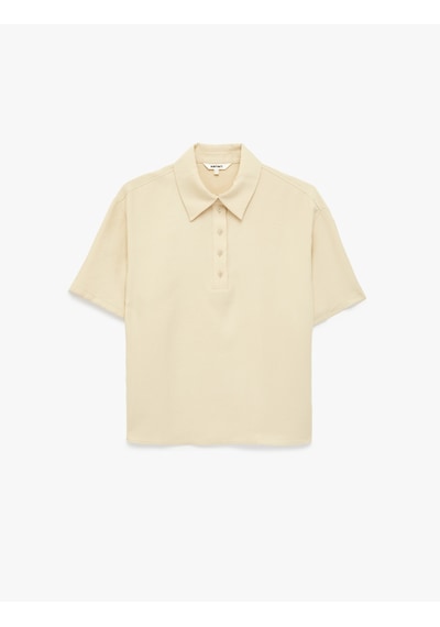 Koton Modal Kumaş Yarım Düğmeli Kısa Kollu Polo Yaka Tişört Bej 6sak60210pw Ekru