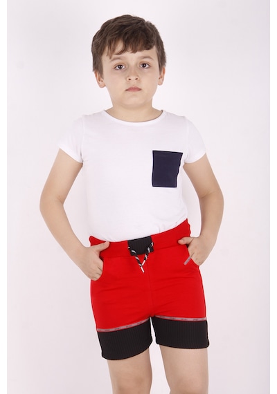 Toontoy Kids Toontoy Erkek Çocuk Sport Şeritli Garnili Şort Kırmızı