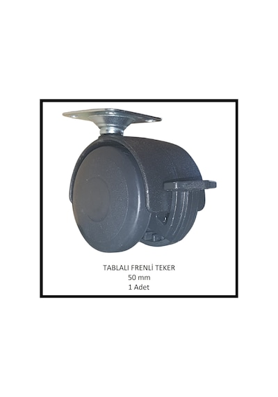 Frenli, Tablalı, Mobilya Tekerleği, 50 Mm, Ofis Koltuk, Dolap, Etejer, 360 Derece Döner Siyah