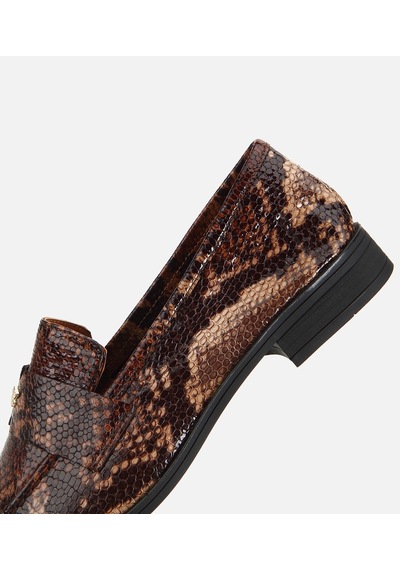 Hotiç Kadın Deri Kahverengi Yılan Desenli Klasik Loafer