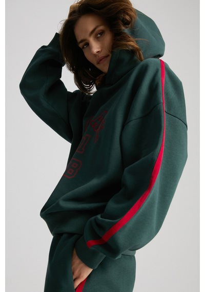 Grımelange Possıbılıty Kadın Nakışlı Baskılı Kapüşonlu Yeşil Sweatshirt