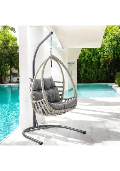 Rehome Malta Tek Kişilik Rattan Bahçe Salıncağı Beyaz Beyaz
