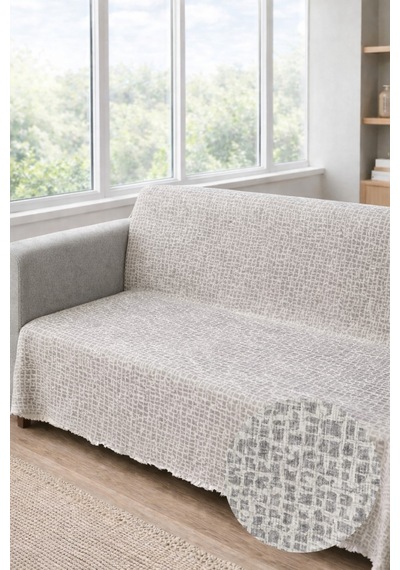 Çakıl Desen Kaymaz Yıkanabilir Pamuklu Koltuk/çekyat Örtüsü 180x220 Ebat Oturma Ve Sırt Gri