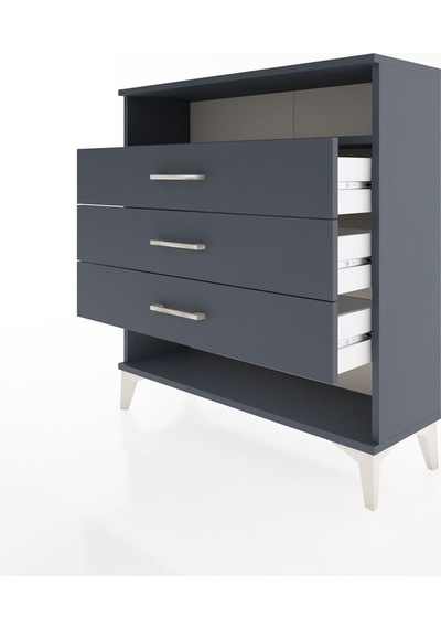 Arges Şifonyer Tek Raflı 3 Çekmeceli 88x30x96 Antrasit-antrasit Antrasit
