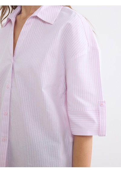Lcwaıkıkı Classic Pembe Çizgili Poplin Kadın Gömlek