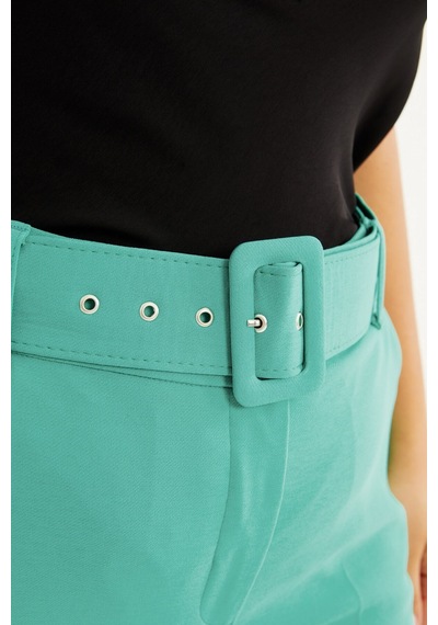 Myline Cep Detaylı Kemerli Klasik Pantolon-1602 Yeşil