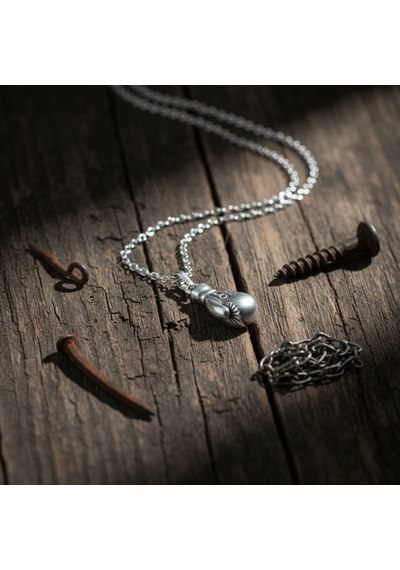 Efsane Boks Eldiveni Kolye Gümüş Kaplama Düz Zincir Kolye Silver