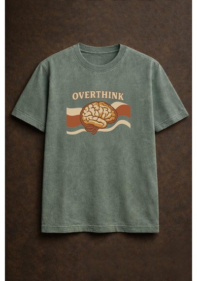 Technomonkey Yeşil Overthink Baskılı Pamuklu Unisex Tişört