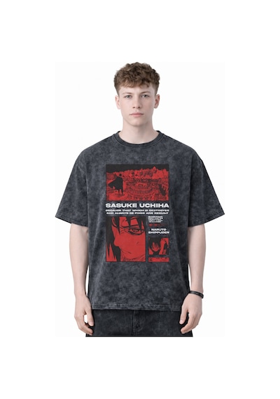 Tasarım Sasuke Uchiha Naruto Shippuden Anime Baskılı Unisex Overs Siyah