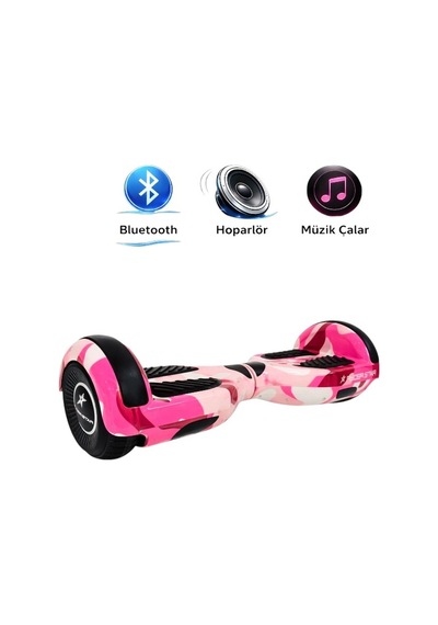 Elektrikli Kaykay Hoverboard Bluetooth Hoparlörlü 6.5 Inch Otomatik Akıllı Denge RS-S5 -Pink Camo