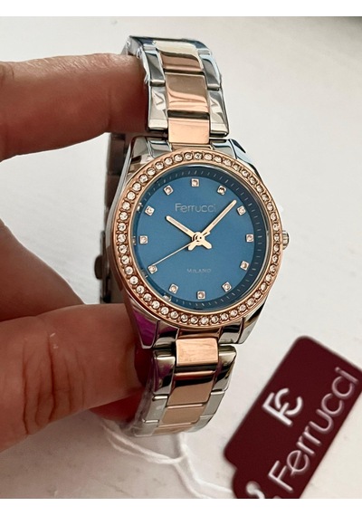 Ferrucci Fc63407 Taşlı Kadran Ve Kasa Çelik Kadın Kol Saati+bileklik Hediye Gümüş - Rose Gold