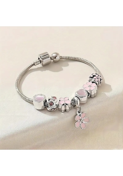 Soft Pembe Çiçek Pink Charmlı Bileklik