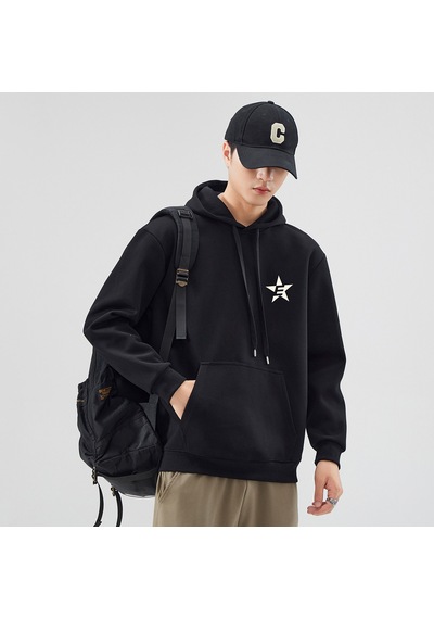 Baskılı Erkek Kapüşonlu Sweatshirt Siyah