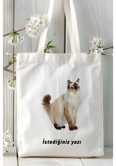 Art Hediye Birman Kedisi Kedi Kişiye Özel Baskılı Omuz Çanta Desen 5 Çok Renkli