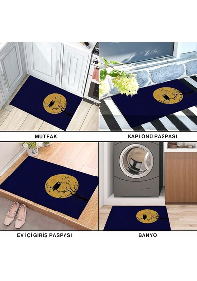 Tasarımlı Dekoratif Kapı Önü Paspas, Dış Mekan/ev İçi/banyo/mutfak/yatak Odası/giriş Paspasları Baykuş Mav Diğer