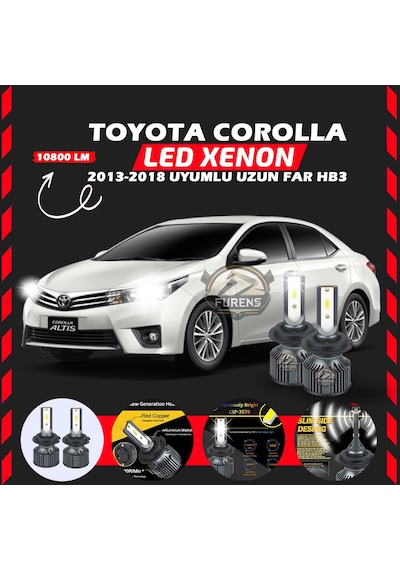 Toyota Corolla 2013-2018 Uzun Far Uyumlu Şimşek Etkilii Led Xenon Premium Series Hb3