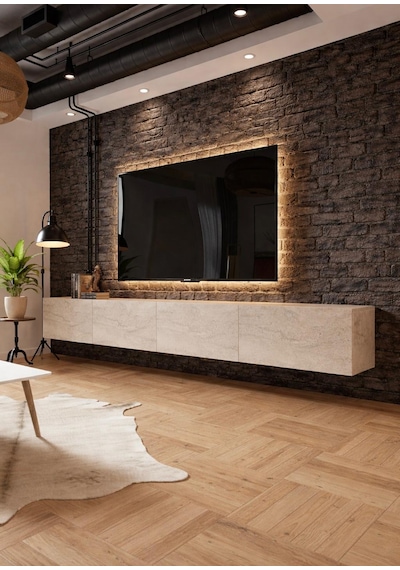 Joy Tv Ünitesi Tv Sehpası Alt Modül Traverten 240 Cm Mdf